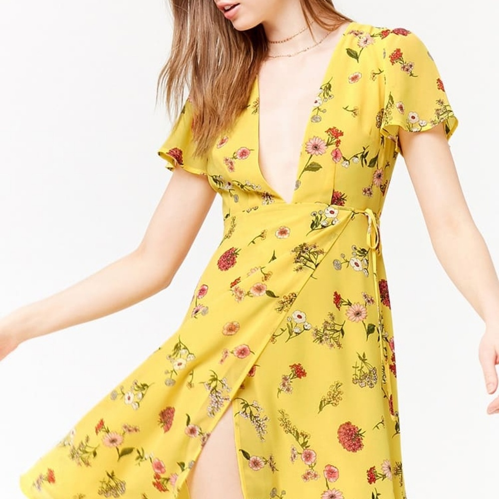 NEW // Canary Yellow Wrap Floral Dress